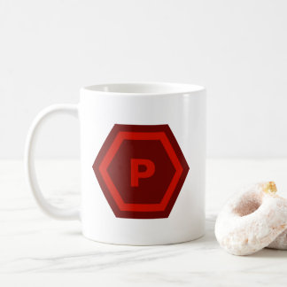 Mug Bold Red Single Letter Monogram in Hexagons