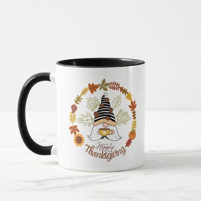 Mug Bon thanksgiving Citrouille Gnome Café Autum humeu (Gauche)
