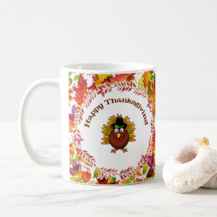 Mug Bon thanksgiving Turquie entourée de Feuilles d'au