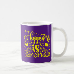 Mug Bonheur fait maison Citation violet jaune