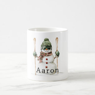 Mug Bonhomme de neige chapeau vert neige skis