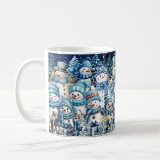 Mug Bonhomme de neige en aquarelle bleue Collage d'hiv