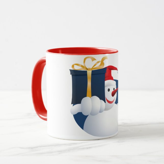 Mug Bonhomme de neige remet un cadeau... (Devant gauche)