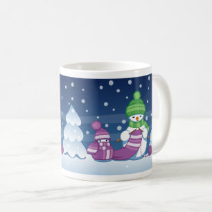 Mug Bonhomme de neige tricotant une écharpe de Noël