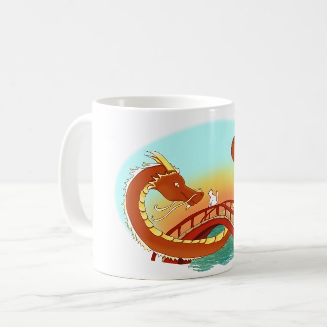 Mug Bonjour ami chat et dragon (Devant gauche)