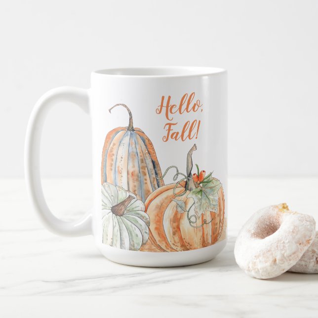 Mug Bonjour Automne Citrouille Aquarelle Automne (Avec donut)