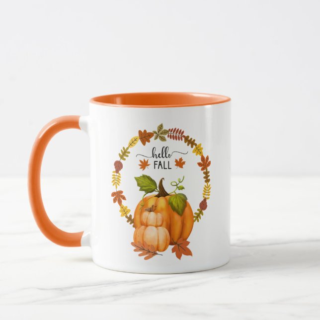 Mug Bonjour Automne Feuilles et Citrouilles en céramiq (Gauche)