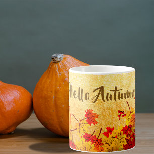 Mug Bonjour Automne Rustique Rouge Feuilles Orange Pap