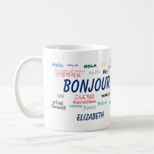 Mug Bonjour Beaucoup de langues Nom de voyage