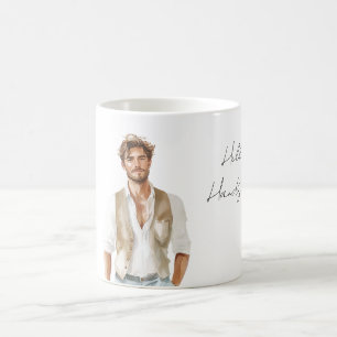 Mug Bonjour bel homme chemise blanche gilet crème