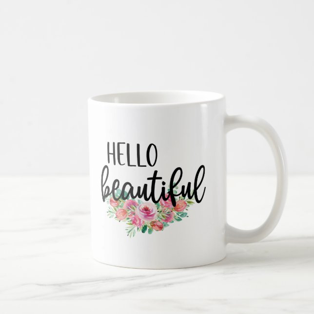 Mug Bonjour belle aquarelle Rose Typographie moderne (Droite)