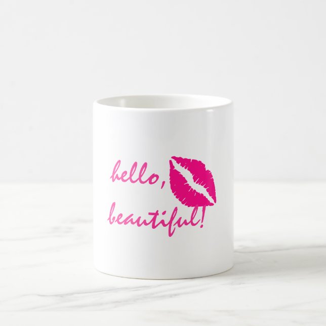 Mug Bonjour belle avec Lipstick rose (Centre)