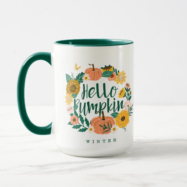Mug Bonjour Citrouille Automne Fleur sauvage Butterfly (Gauche)