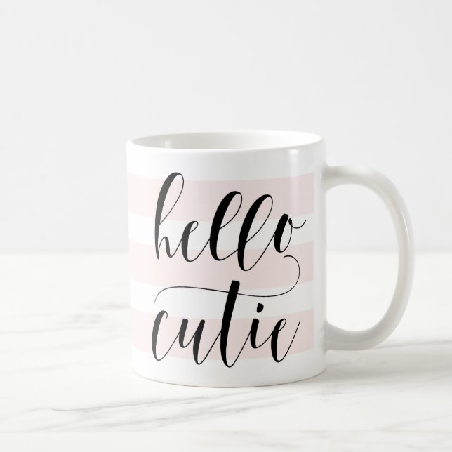 Mug Bonjour Cutie Moderne Calligraphie | Bandes roses (Droite)