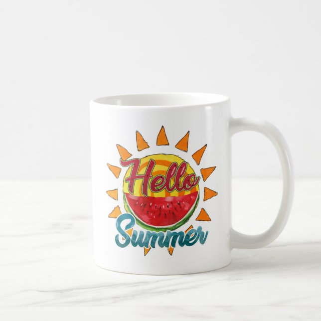 Mug Bonjour été | Watercolor Watermelon & Vibrant Sun (Droite)