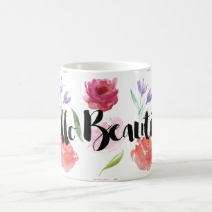 Mug Bonjour floral d'aquarelle de roses beau