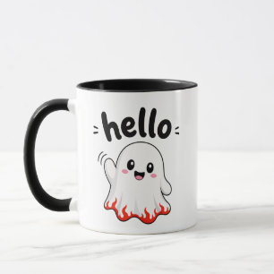 Mug Bonjour Gentil Fantôme avec Bordure de Flamme Arde