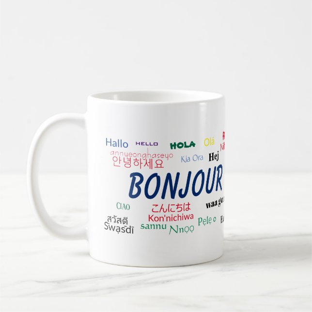 Mug Bonjour Langues World Travel Colorée (Gauche)