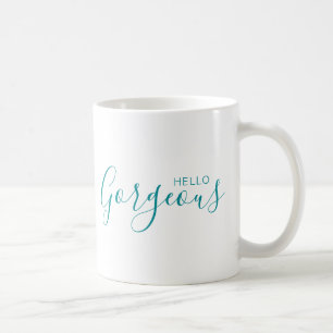 Mug Bonjour Magnifique Script Turquoise Moderne Café M