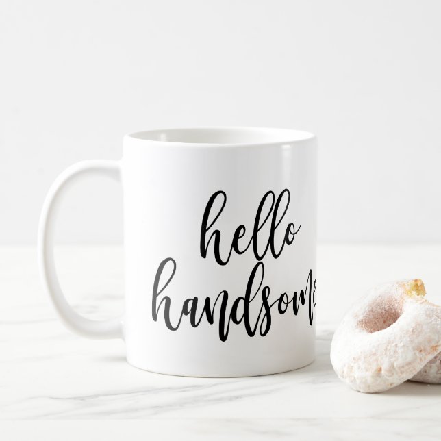 Mug Bonjour manuscrit manuscrit noir beau (Avec donut)