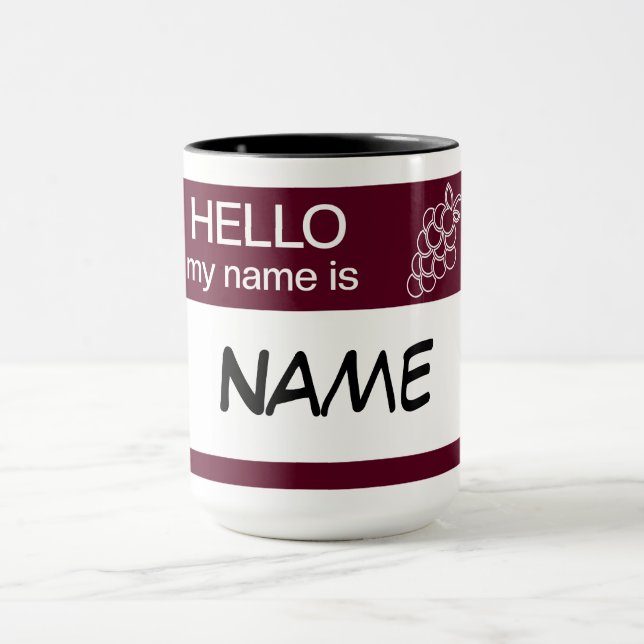 Mug Bonjour Nom Badge Vin Personnaliser de dégustation (Centre)
