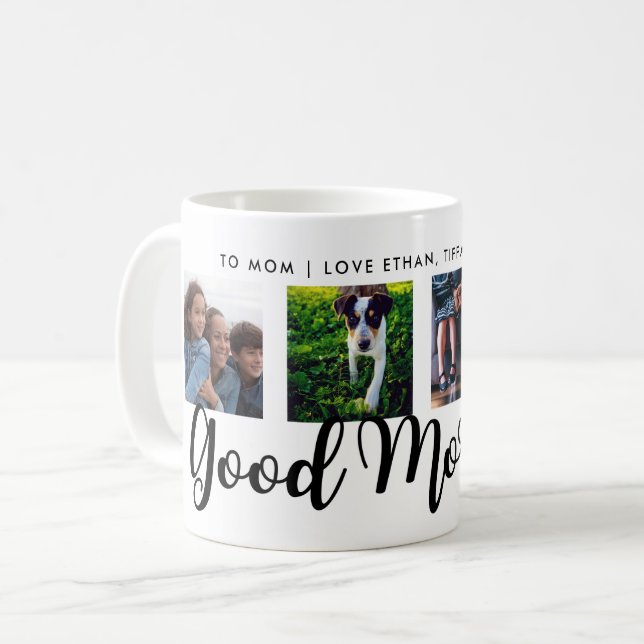 Mug Bonjour | Typographie moderne Quatre Grille photo (Devant gauche)
