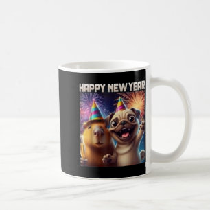 Mug Bonne année 2026 Capybara Pug Party Art 
