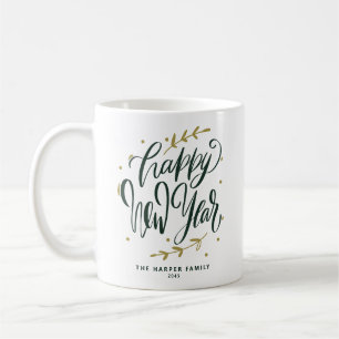 Mug Bonne année verte moderne calligraphie couronne