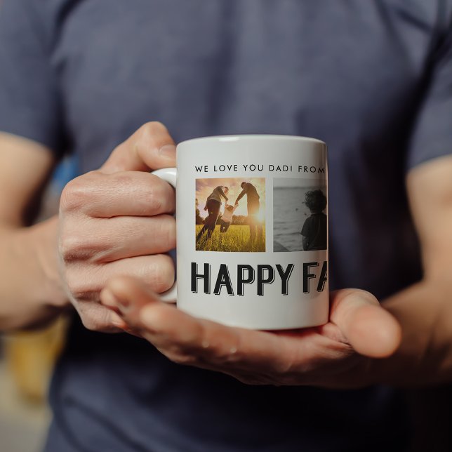 Mug Bonne Fête des pères | Grille photo en noir et bla (Créateur téléchargé)