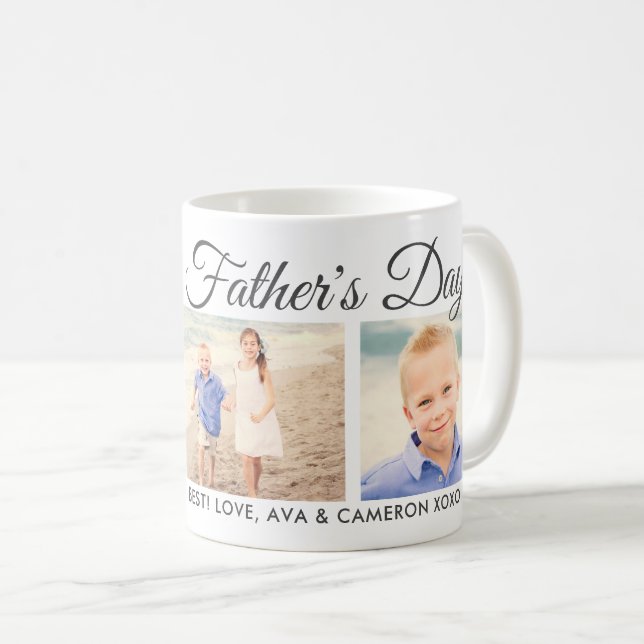 Mug Bonne Fête des pères Papa Gris Script Photo Collag (Devant droit)