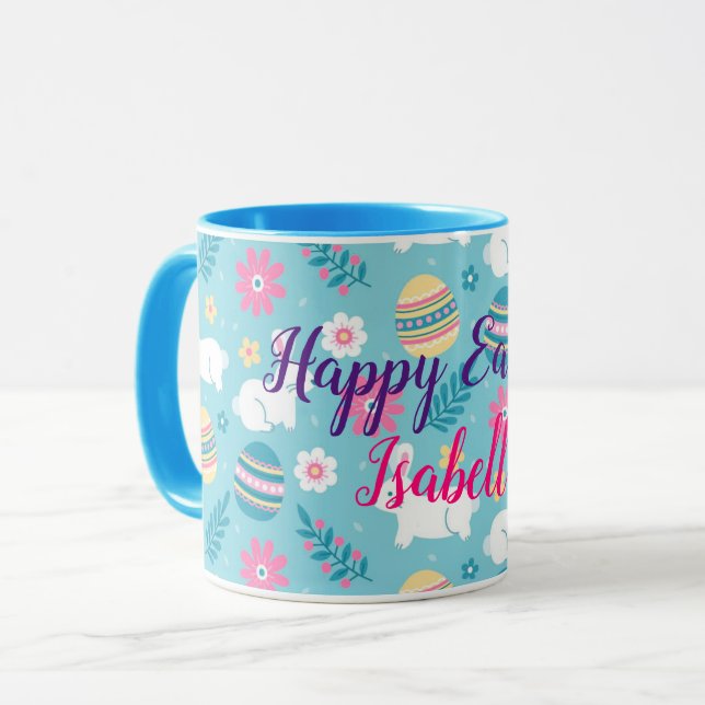 Mug Bonne Personnaliser Rabbit de Pâques Floral (Devant gauche)
