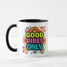 Mug Bonne Vibration - Tasse à café arc-en-ciel col