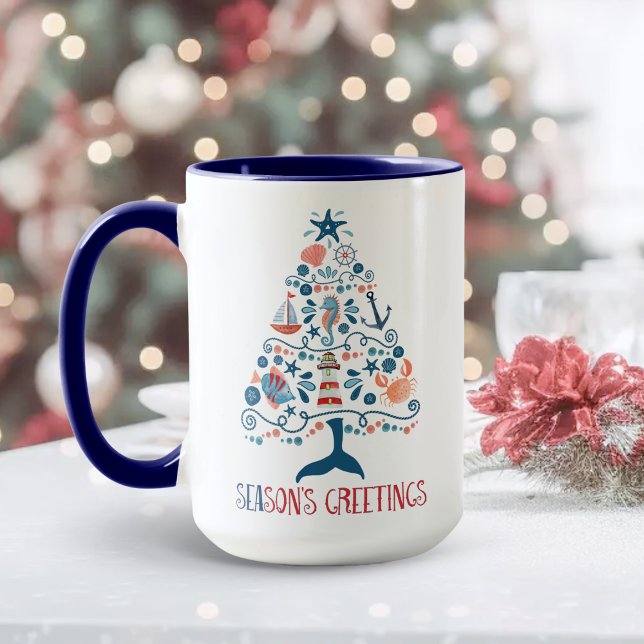 Mug Bonnes Fêtes nautiques Arbre de Noël côtier (Créateur téléchargé)