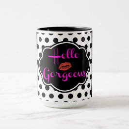 Mug Bonsoir Superbe Polka Noir Blanc Point Hot Pink Mu