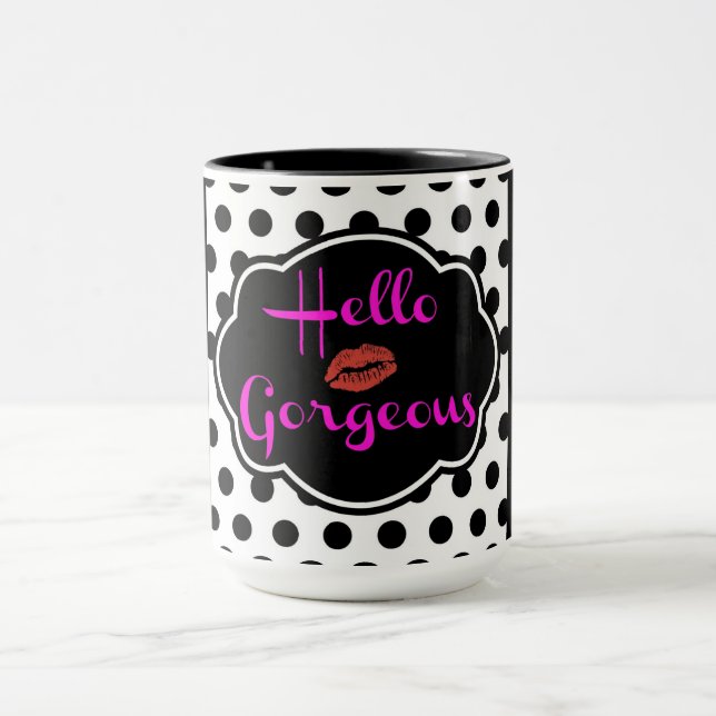 Mug Bonsoir Superbe Polka Noir Blanc Point Hot Pink Mu (Centre)