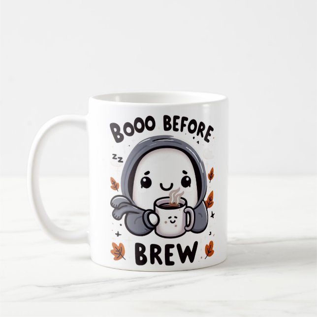 Mug Boo Before Brew Ghost Coffee Funny Halloween (Gauche)