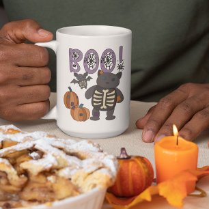Mug Boo ! Patchwork squelette chat et chaume Halloween