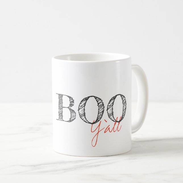 Mug Boo Y'all Texte moderne Halloween Amusement Sud (Devant droit)