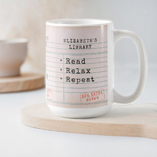 Mug Book Lover Bookish Bookworm Vintage Library Card