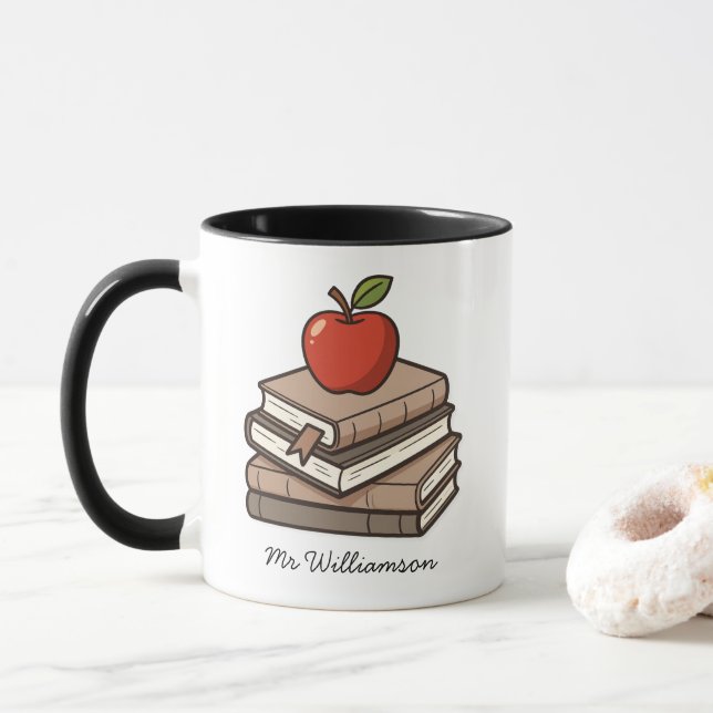 Mug Bookstack and Apple Personalized Teacher (Avec donut)