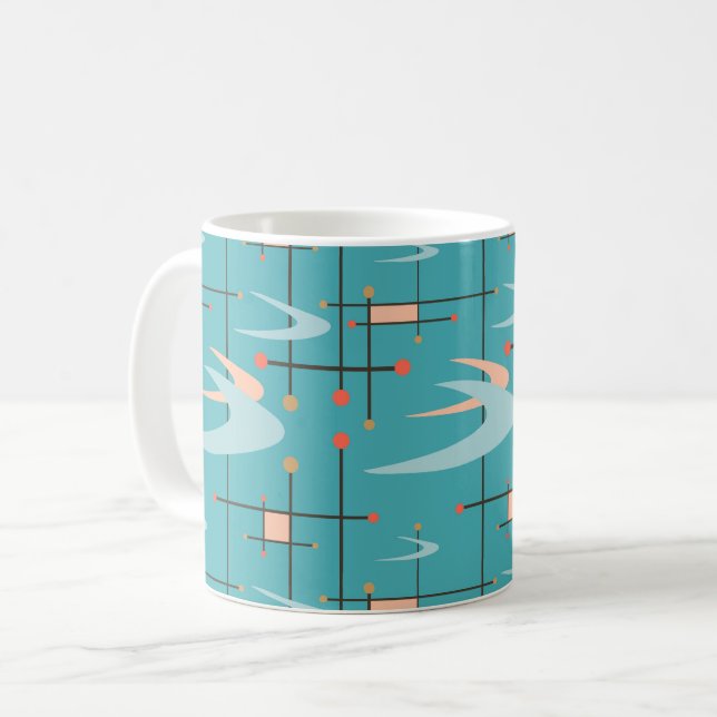 Mug Boomerangs modernes du milieu du siècle sur Turquo (Devant gauche)