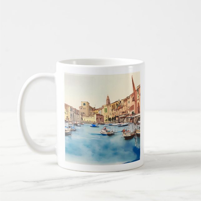 Mug Bord De Mer Et Bateaux Dans Le Port, Italien (Gauche)