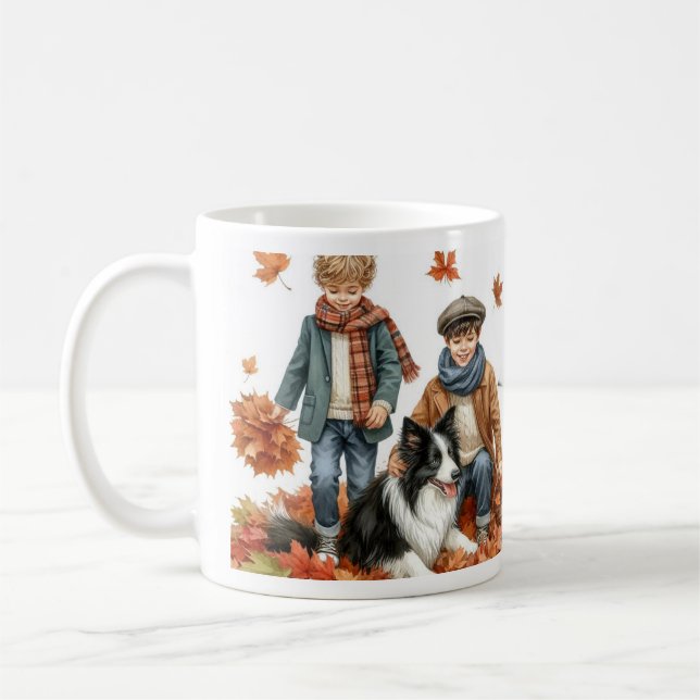 Mug Border Collie et Enfants Automne (Gauche)