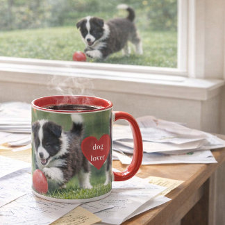 Mug  Border Collie Puppy with Red Ball Coffee 