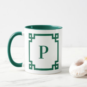 Mug Bordure à clé grecque verte chasseur Monogramme