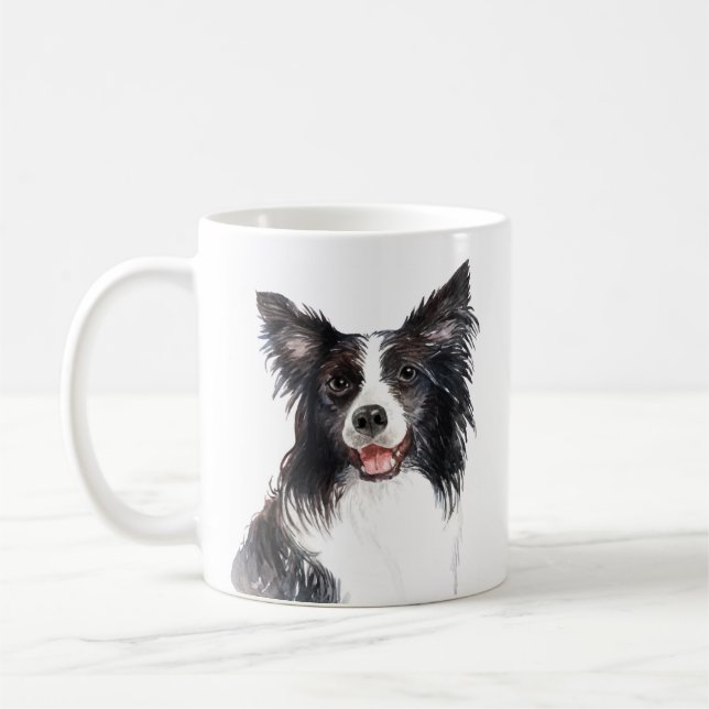 Mug Bordure aquarelle personnalisée Collie (Gauche)