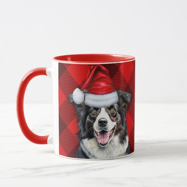 Mug Bordure Collie Chien Red Buffalo Plaid Noël (Gauche)