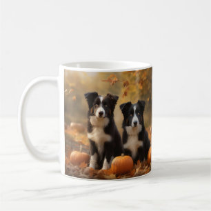 Mug Bordure Collie Puppy Automne Citrouille de plaisir