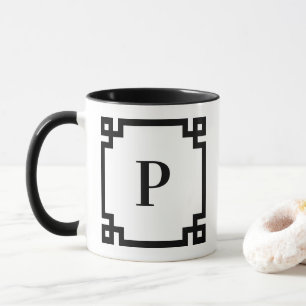 Mug Bordure de clé grecque blanche et noire avec monog