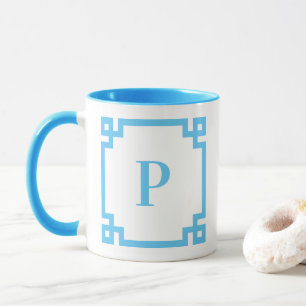 Mug Bordure de clé grecque bleu ciel clair Monogramme